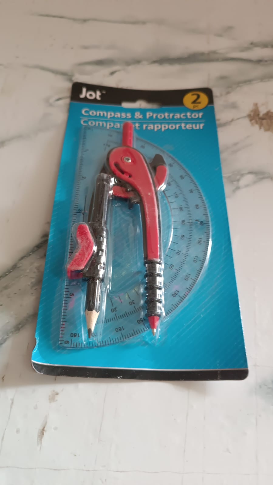 2 Pc Geometry Set – Built-in Pencil Grip + Transparent Plastic Protractor – School Geometry Tools Kit 2 Pc Geometry Set – Built-in Pencil Grip + Transparent Plastic Protractor – School Geometry Tools Kit